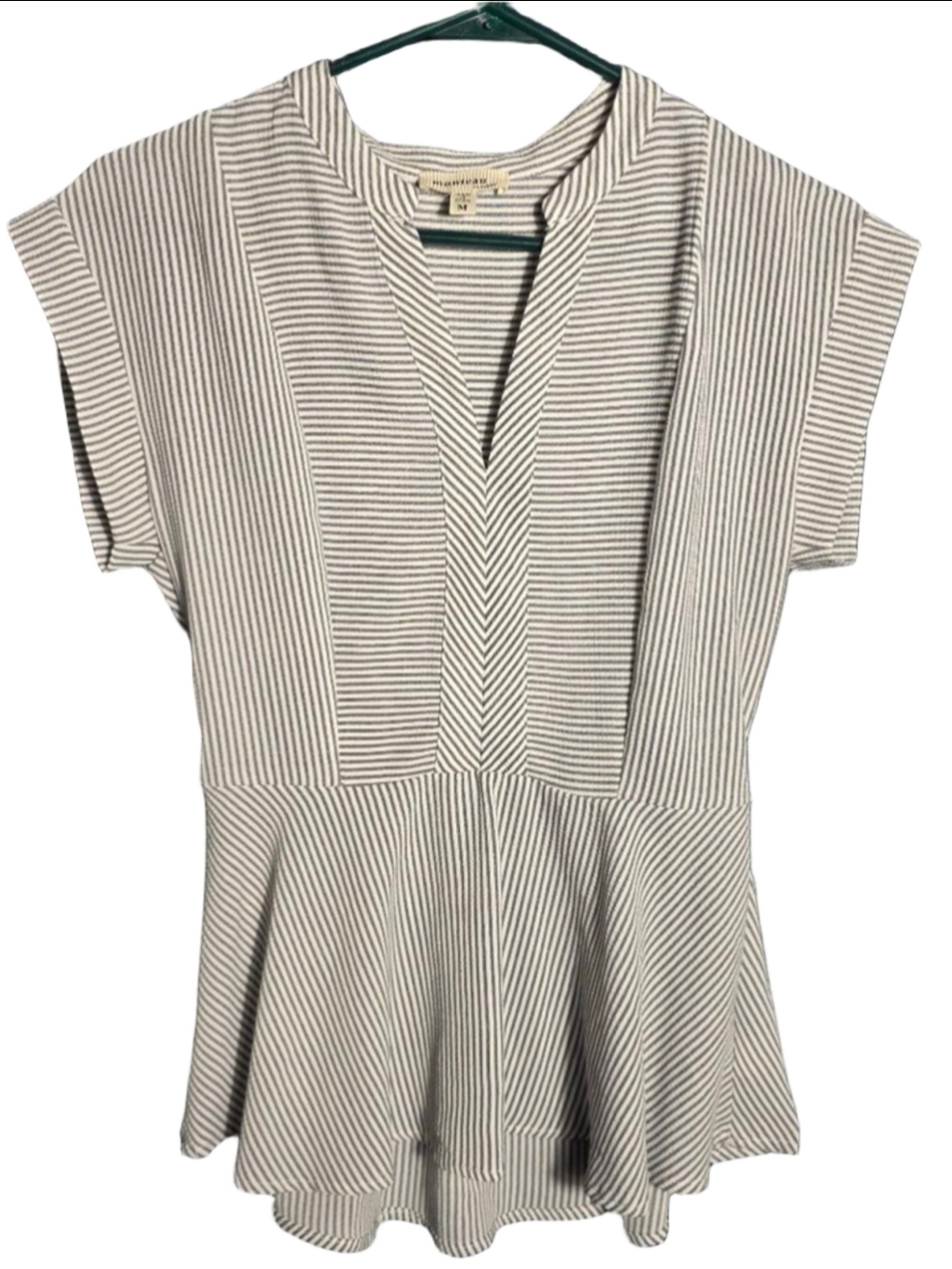 Women's Monteau Striped Peplum Blouse M White Blue/Gray cottagecore y2k